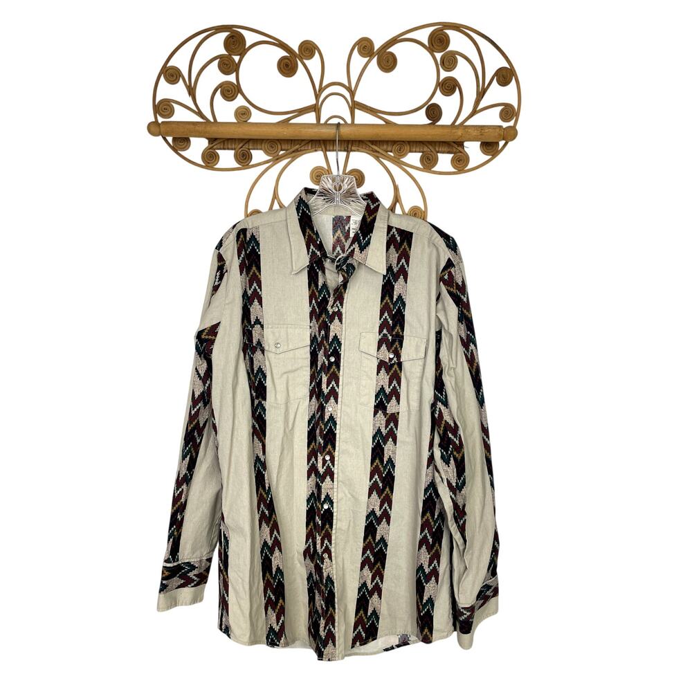 Men's Vintage western pearl snap button down shirt L